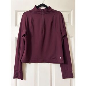 Apana | Quarter Zip Long Sleeve Plus Size Crop Top | XL || Plum|